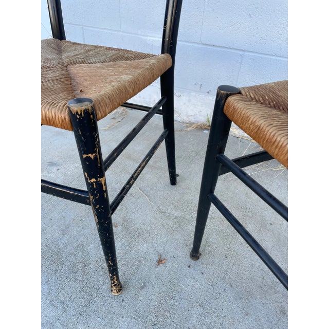 Pair of Sculptural Italian Tall Ladder Back Side Chairs With Rush Seats - In the Style of Gio Ponti For Sale - Image 9 of 12
