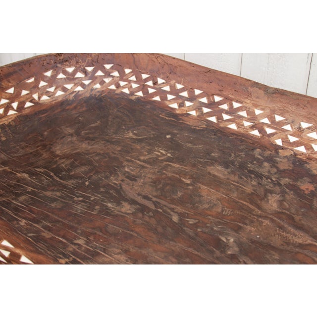 Brown Very Long Mother of Pearl Inlay Dough Bowl For Sale - Image 8 of 11