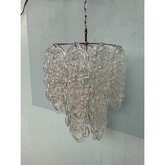 Metal Italian Glass Pendant Chandelier Ragnatela Model attributed to Mazzega, 1960s For Sale - Image 7 of 18
