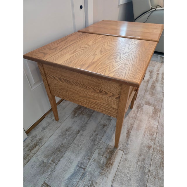 Brown Hunt Country Furniture Oak 2-Drawer End Tables - A Pair For Sale - Image 8 of 8