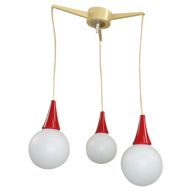 Ball White and Red 3 Flame Frosted Glass Cascade Lamp For Sale