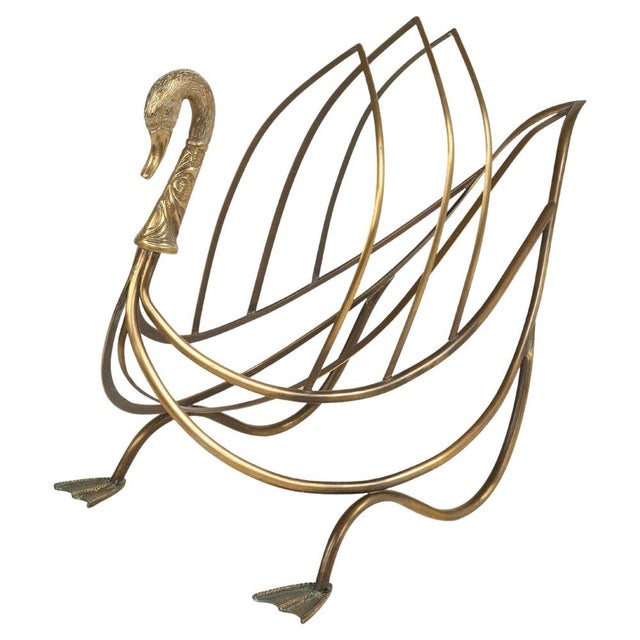 Mid-Century Swan Shaped Magazine Rack in Brass attributed to Maison Jansen, 1960s For Sale - Image 10 of 11