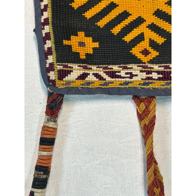Antique Yomut Turkmen Spindle Bag Igsalyk Long Tassels Multicolor Wool For Sale - Image 9 of 10