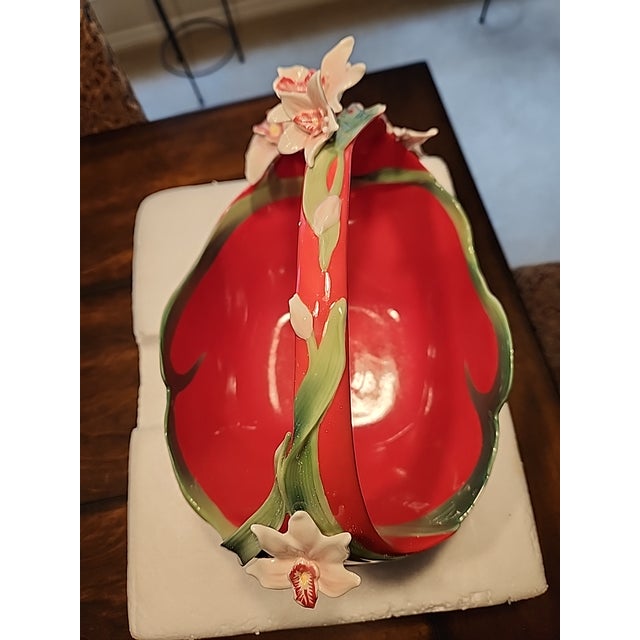 Stunning Rare Franz Collection "Orchid" Sculptural Porcelain Basket – Fz01649 For Sale In Dallas - Image 6 of 8