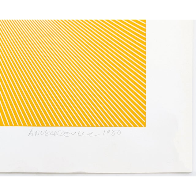 Abstract Richard Anuszkiewicz, Untitled (Peach With Yellow), Hand Signed Screen Print, 40x40 In. Framed, 1980 For Sale - Image 3 of 4