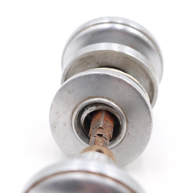 Vintage 1.75 In. Brushed Steel Passage Door Knob Set For Sale - Image 6 of 6