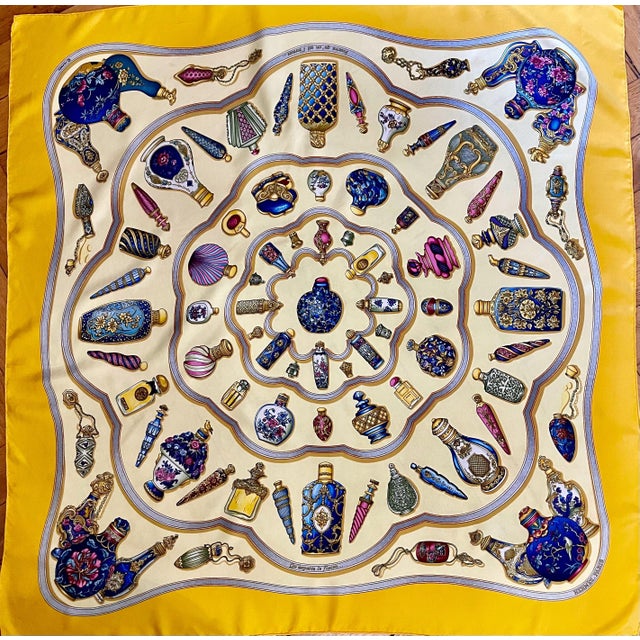 HERMÈS FLACONS Silk scarf 1988 designed by Baschet Catherine For Sale