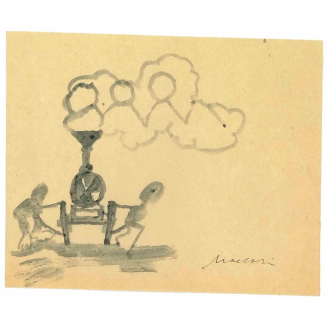 The Locomotive is a watercolor Drawing realized by Mino Maccari (1924-1989) in the Mid-20th Century. Hand-signed on the...
