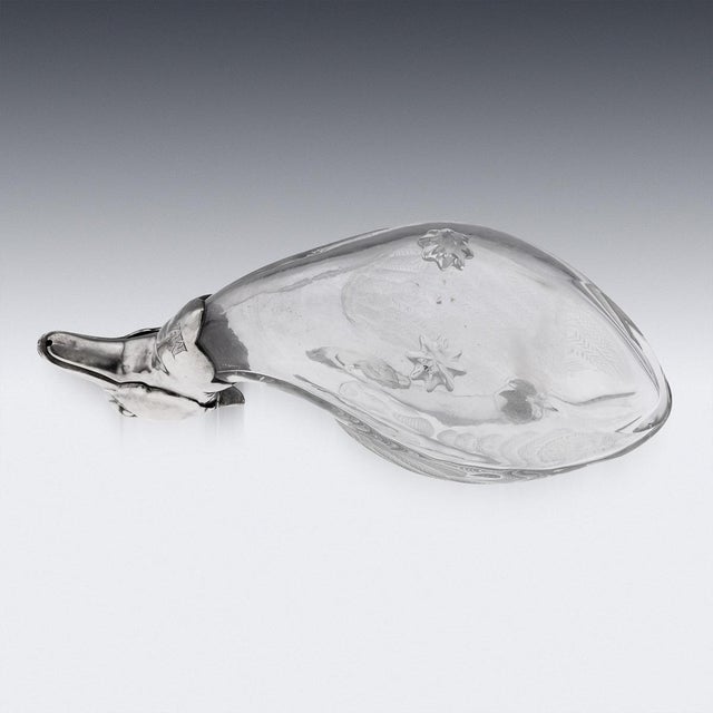 20th Century Continental Silver & Clear Glass Novelty Duck Claret Jug For Sale - Image 17 of 18