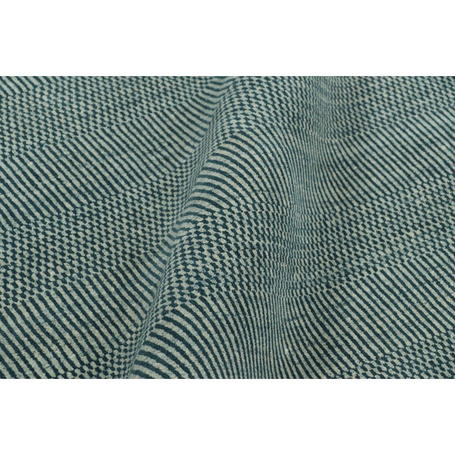 Textile Rug & Kilim’s Modern Rug in Blue and Cream, With Stripes and Geometric Patterns For Sale - Image 7 of 8