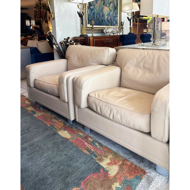 Italian Poltrona Frau Fine Leather "Socrate" Club Chairs, 2006 Pair Offered for sale is an elegant pair of Poltrona Frau...