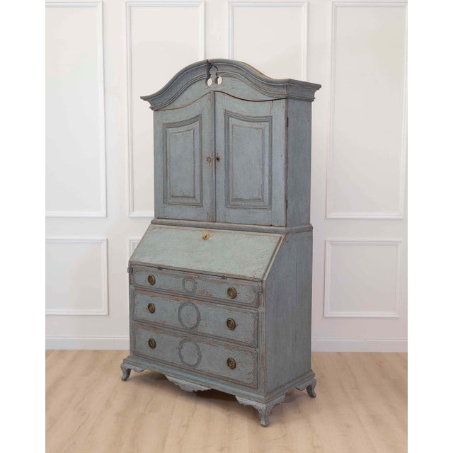 18th Century Scandinavian 18th Century Blue-Painted Two-Part Bureau For Sale - Image 5 of 9