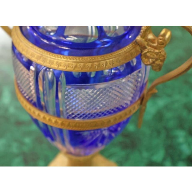 Pair of Late 19th Century Neoclassical Russian Bronze & Cut Cobalt Glass Vases For Sale - Image 15 of 17