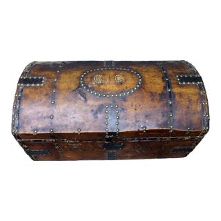 Antique Leather & Hide Covered Dome Top Trunk For Sale