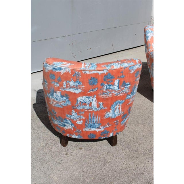 Textile Set of Italian Armchairs in Printed Orange Velvet Fabric attributed to Paolo Buffa, 1950s For Sale - Image 7 of 18