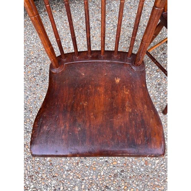 Rustic Primitive Small Scale Mid 19th Century Bamboo-Turned Windsor Side Chairs With Single Board Seats, a Pair For Sale - Image 4 of 9