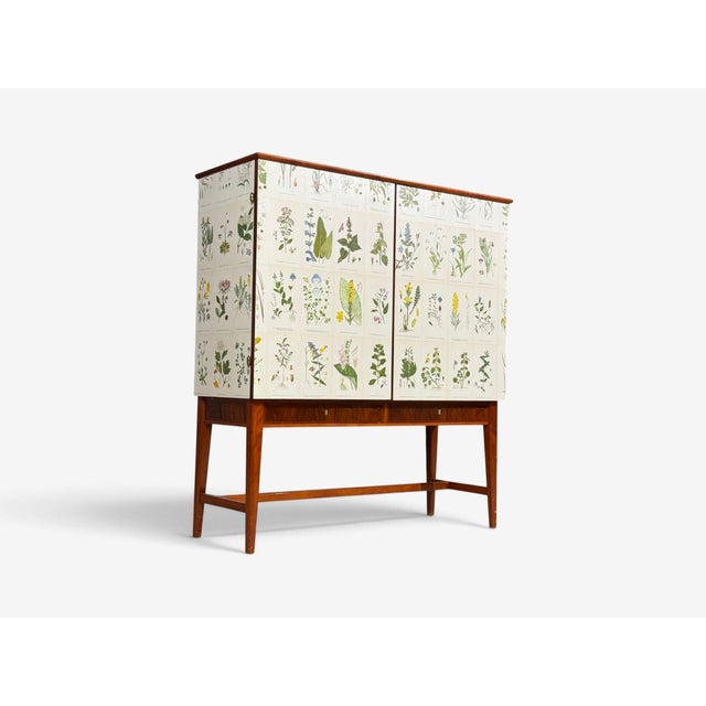 Mid-Century Modern Swedish Modern, Nordens Flora Cabinet, Birch, Floral Lithographs, Sweden, 1940s For Sale - Image 3 of 16