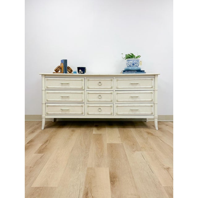 Hollywood Regency Vintage Thomasville Paoletti Faux Bamboo 9 Drawer Dresser White Hollywood Regency For Sale - Image 3 of 16