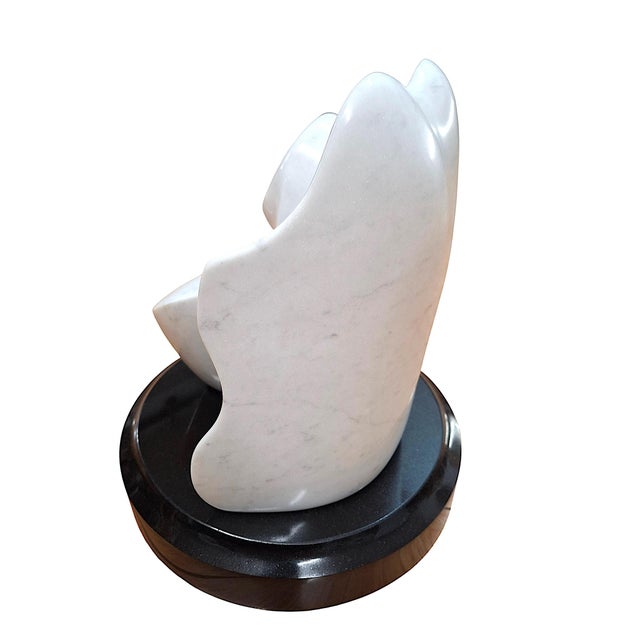 Abstract White Marble Tabletop Sculpture on Black Granite Base by Easton For Sale - Image 3 of 11