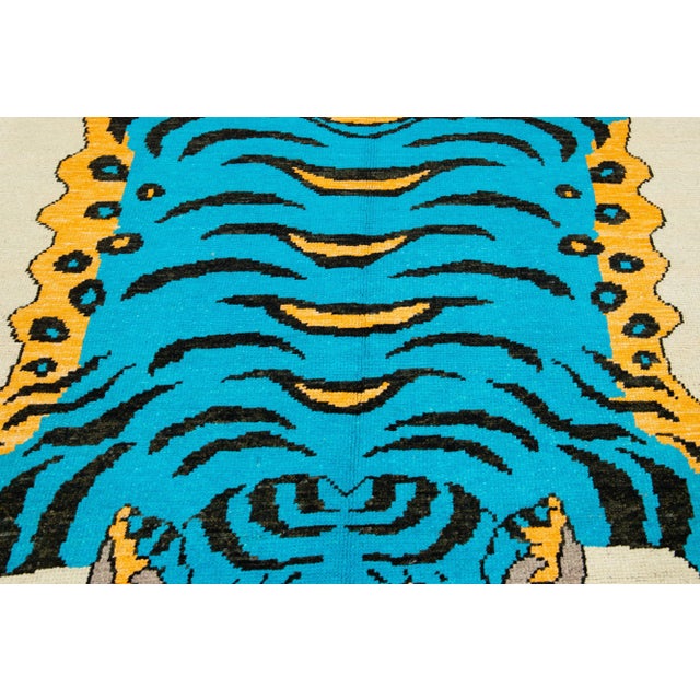 Textile Modern Pictorial Hand-Knotted Wool Rug in Beige For Sale - Image 7 of 10