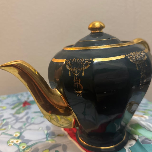 Art Deco Vintage Sadler Black and Gold Ceramic Teapot For Sale - Image 3 of 5