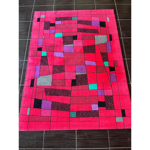 Small Geometric Abstract Rug, Czechoslovakia, 1980s For Sale - Image 6 of 7