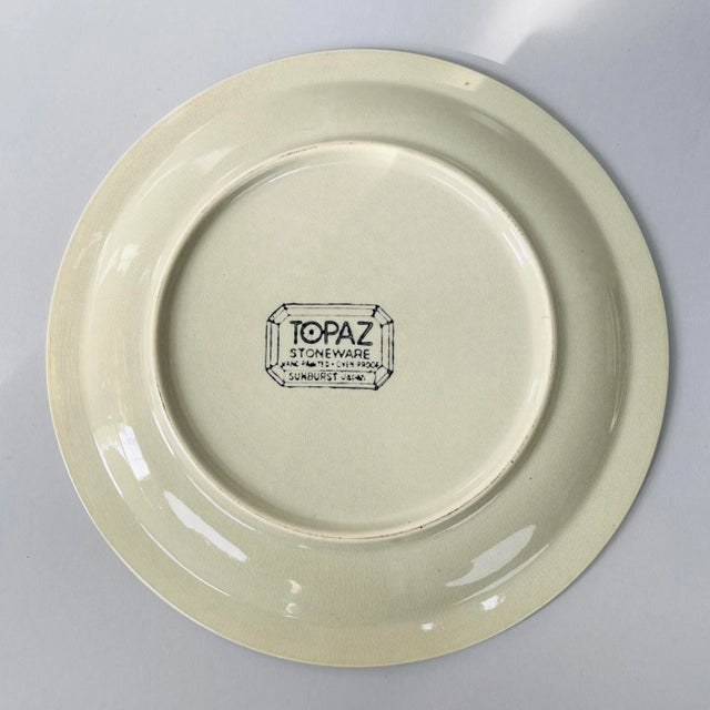 1970s Vintage 70s Mid-Century Modern Topaz Japanese Sunburst Stoneware Dinner Plates- Set of 4 For Sale - Image 5 of 13