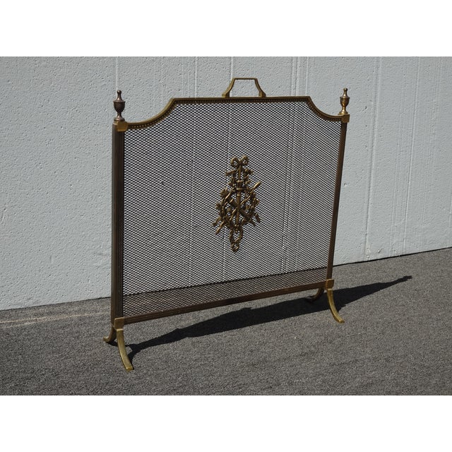 Metal Vintage French Louis XVI Style Brass Fireplace Screen Maison Jansen Style For Sale - Image 7 of 14