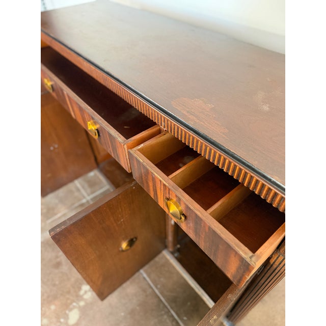 Vintage 1940's Art Deco Walnut and Brass Credenza For Sale - Image 16 of 18