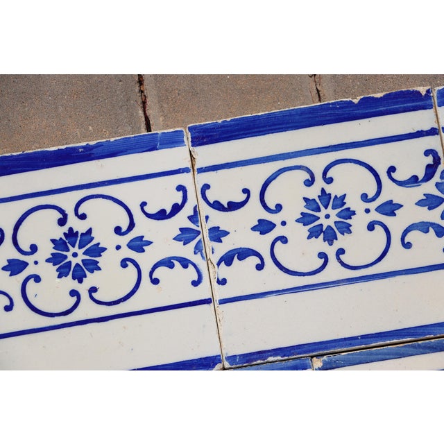 1920s Antique Art Deco Portuguese Blue & White Border Tiles Set of 7 For Sale - Image 9 of 11
