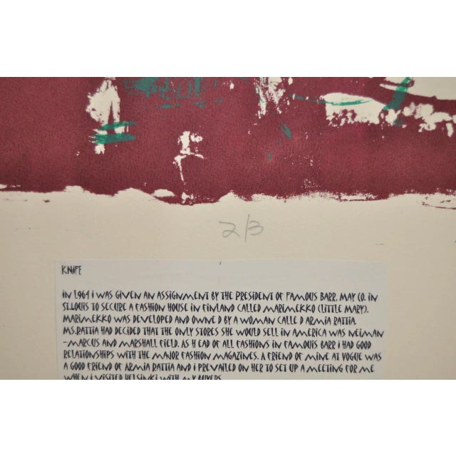 Late 20th Century Arthur Krakower Mixed Media Silkscreen "Knife" C.1998 For Sale - Image 5 of 7