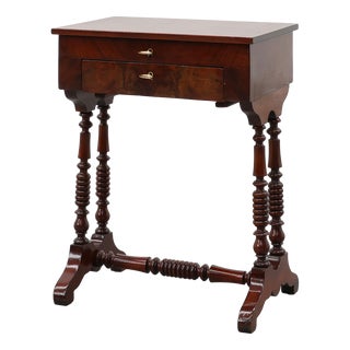 Louis Philippe Side Table with Two Drawers and Turned Twin Legs, France, 1850s For Sale
