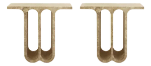 Modern Monolithic Ivory Travertine Arch Consoles, Italy, 1980, Set of 2