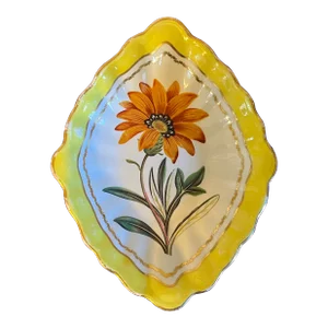 Antique 18th C. Derby Porcelain Botanical Dessert Dish - Named Flower Specimen Painted by John Brewer - Gorteria Rigens on Yellow Ground - Pattern 216