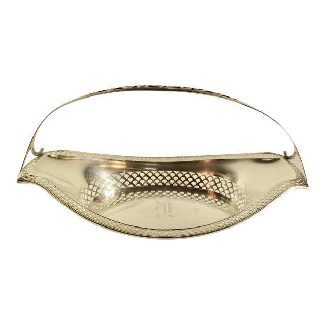 Art Deco Pierced Bread Basket With Handle Sterling 6 Troy Oz. For Sale