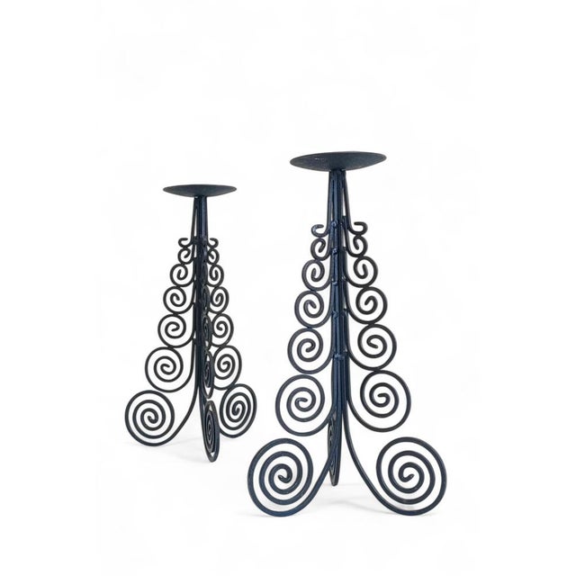 1970s Large Spanish Cortijo Style Black Forged Iron Candelabras, Spain, 1970s, Set of 2 For Sale - Image 5 of 18