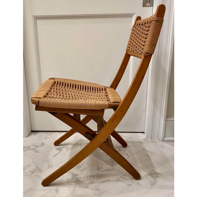 Vintage MidCentury Modern Hans Wegner Style Wood and Rope Folding