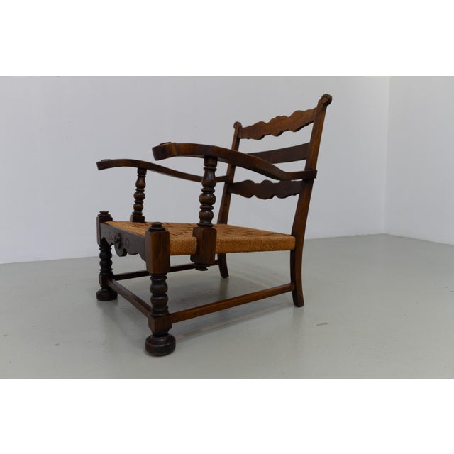 Danish Art Nouveau Lounge Chair in Oak and Papercord, 1930s. For Sale - Image 11 of 18