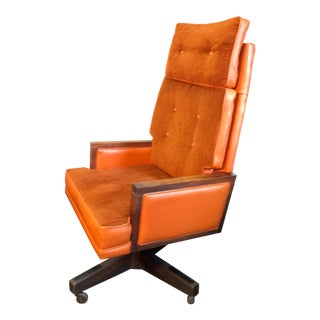 Mid-Century Velour Swivel Executive Office Chair For Sale