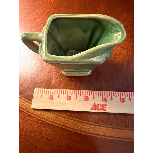 Anna Van Briggle Art Deco Pottery Green Glaze Creamer & Sugar ca.1955 For Sale - Image 10 of 13