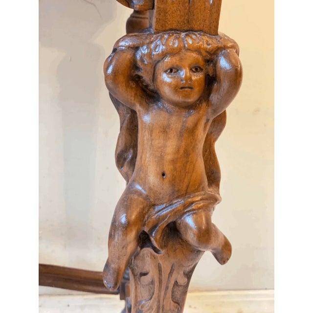 Antique Danish Carved Cherubs Wood Phone Cabinet With Genius Top For Sale - Image 12 of 13