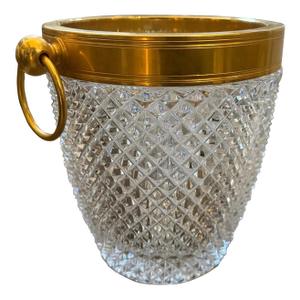 1980s Modernist Crystal and Gilded Metal French Champagne Cooler