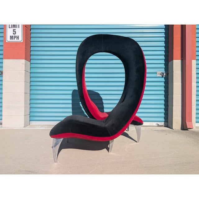 Postmodern Tete-a-Tete Flamenco Looping Chair in Red Velvet, C1990s For Sale - Image 4 of 10