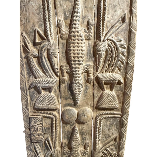 Brown Vintage Dogon Granary Door With Chiwaras /Crocodiles Mali African 74" H For Sale - Image 8 of 10