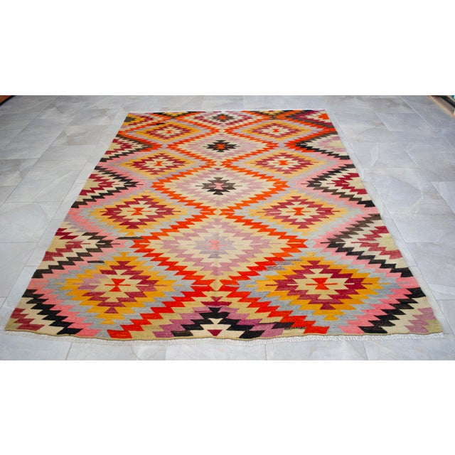 Vintage Turkish Rug Kilim, Handwoven Primitive Tribal Statement, Bohemian Area Rug - 6′1″ X 8′1″ For Sale - Image 14 of 14