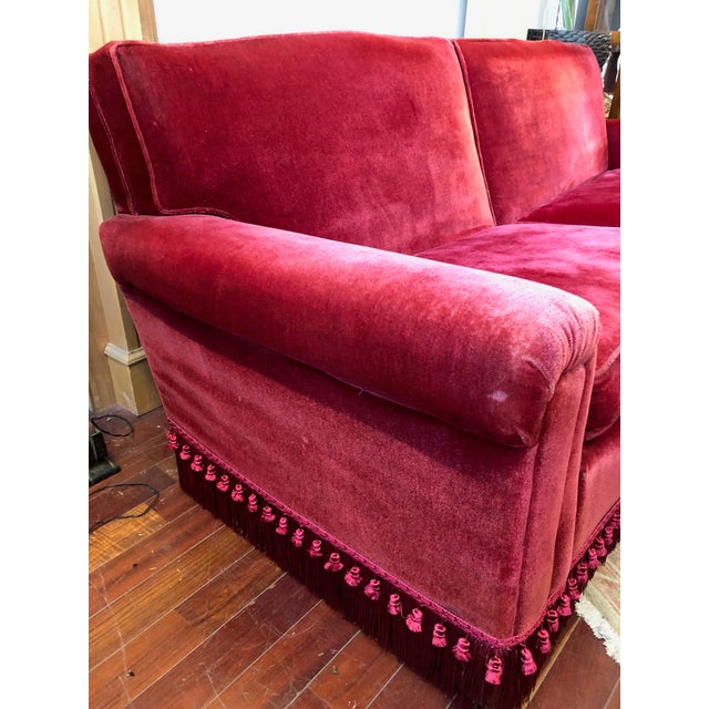 Antique Red Mohair Velvet Sofa With Fringed Bottom | Chairish