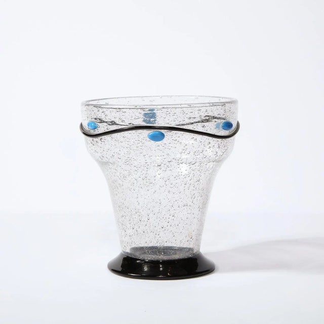 Art Deco Art Deco Handblown Vase W/ Blue Ovoid & Black Curvilinear Detailing Signed Daum For Sale - Image 3 of 12