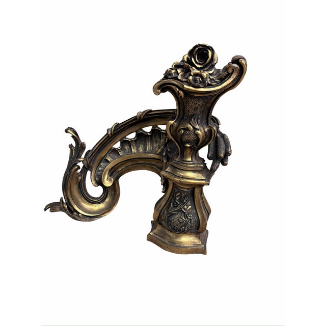 Late 19th Century Antique French Rococo Revival Bronze Chenets Andirons – Pair For Sale - Image 5 of 11