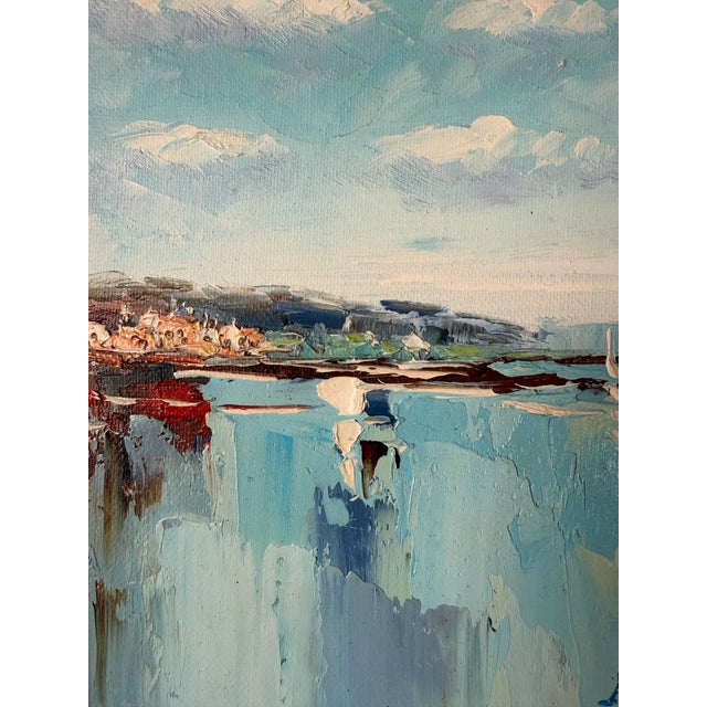 1990s Vintage Impressionist Abstract Coastal Harbor Oil on Canvas Painting, Gold Wood Framed For Sale - Image 5 of 12