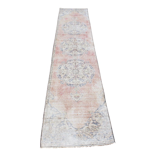 Distressed Vintage Oushak Rug Runner - 24"x131" For Sale